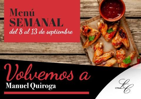 Menú Semanal en Manuel Quiroga del 8 al 14 de septiembre