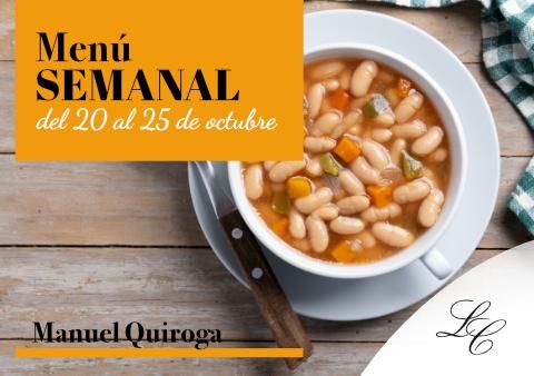 Menú Semanal en Manuel Quiroga del 20 al 25 de octubre 2025