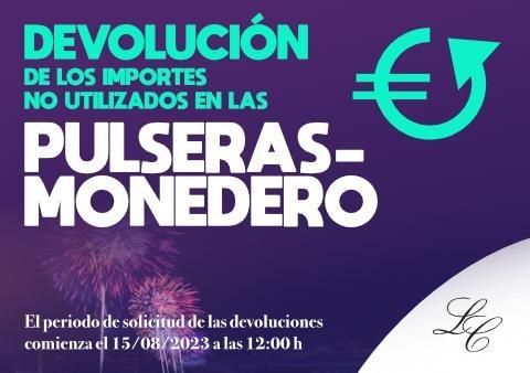 Devolución importes no utilizados en las Pulseras-Monedero