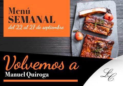 Menú Semanal en Manuel Quiroga del 22 a 27 de septiembre