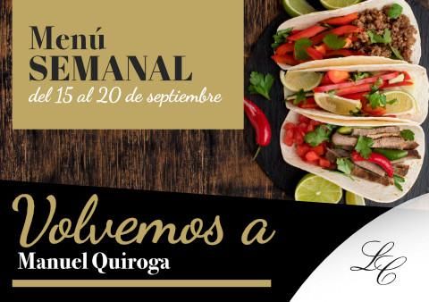 Menú Semanal en Manuel Quiroga del 15 al 20 de septiembre 2025